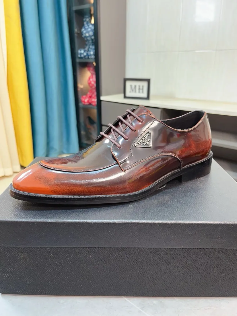 Men's shoes 💰560🌹🌹[Prada leather shoes] Top purchasing agency Original imported Italian custom-made cowhide leather surface, ➕Fully imported water-dyed breathable cowhide lining, original factory special molded sole, super comfortable, size: 38-44